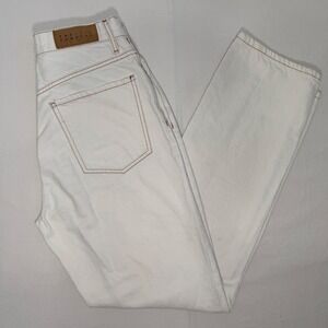 PacSun Dad Jean Women 25 White Excellent High Rise Contrast Stitch Straight Leg